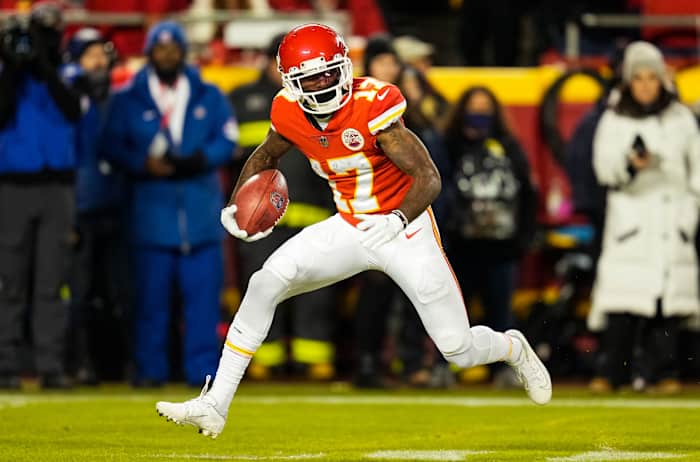 WR Mecole Hardman on the run in a 2022 AFC Wildcard Game